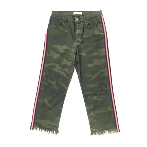 Zara Woman Camo Raw Fray Hem Crystal Embellished Crop Jean, Size 6 - Picture 4 of 9